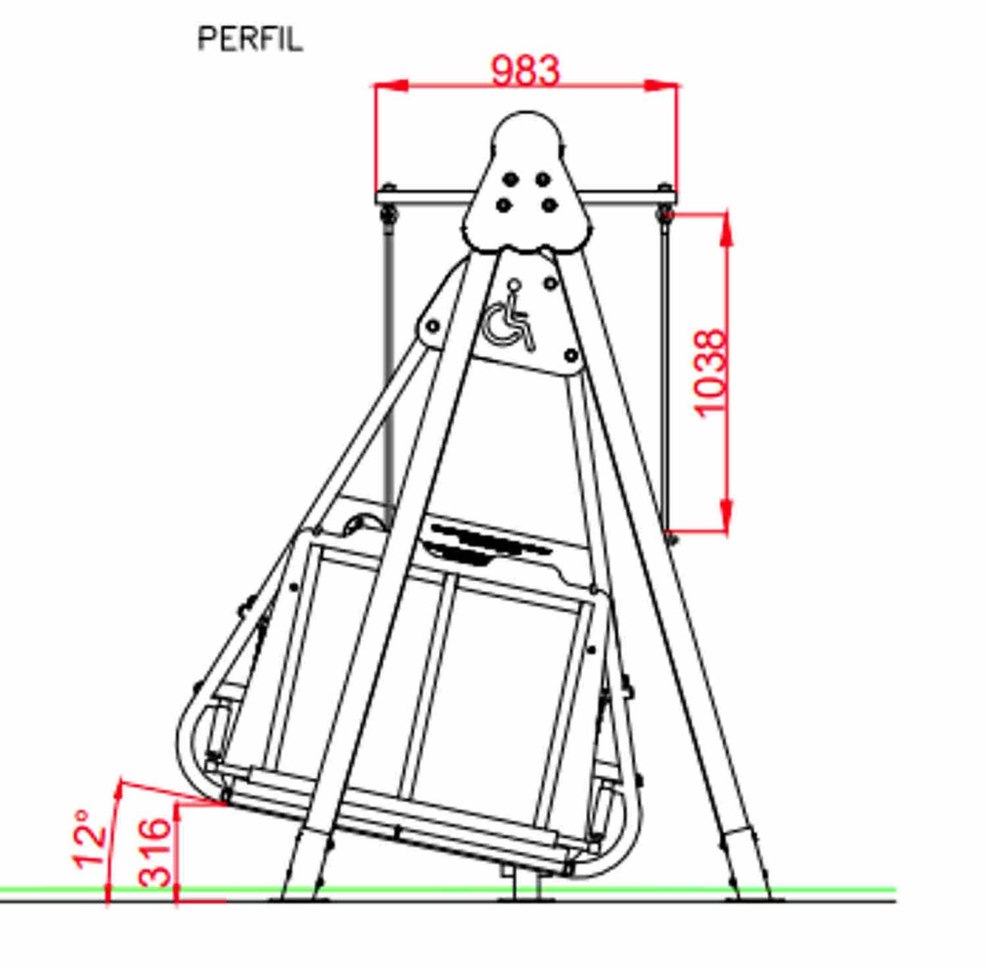 medidas perfil Columpio Monoplaza Inclusivo PARA SILLA DE RUEDAS uso público