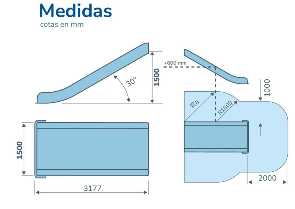 medidas Rampa de Escorrega Wide 150