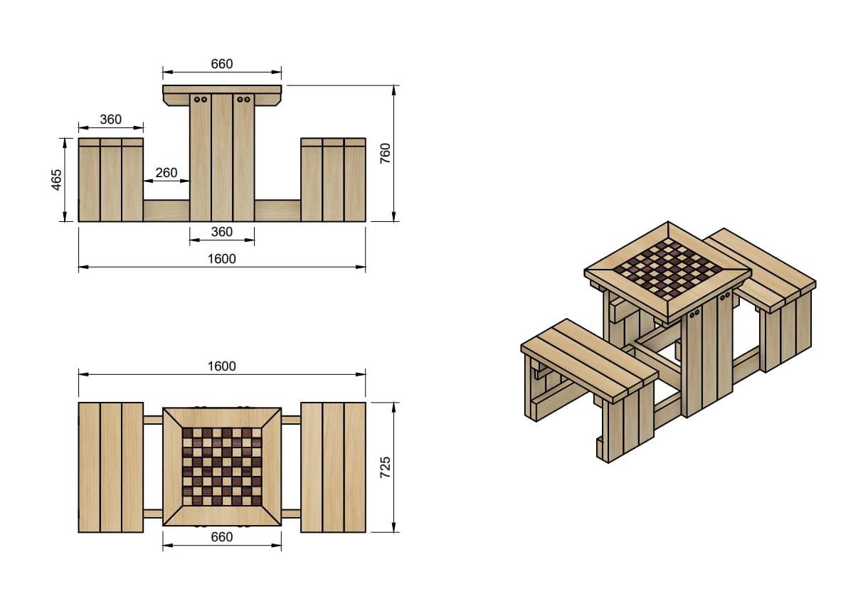 Mesa de ajedrez de madera para exterior MASGAMES