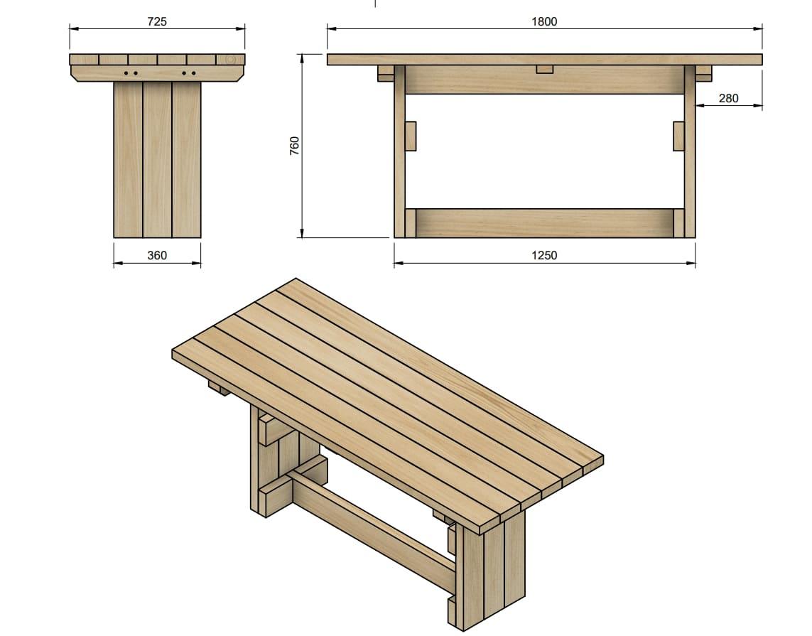 Taula de fusta exterior MASGAMES CALELLA amb bancs amb respatller MASGAMES VIC