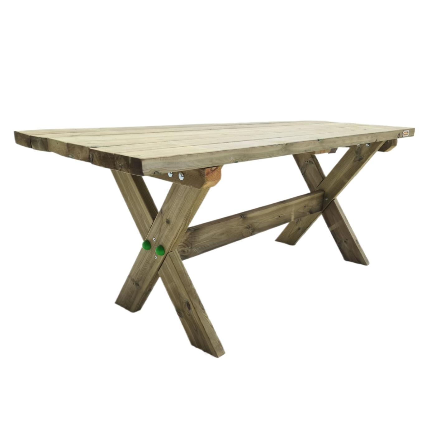 Mesa de madera para exterior XERTA con bancos con respaldo VIC de la marca MASGAMES