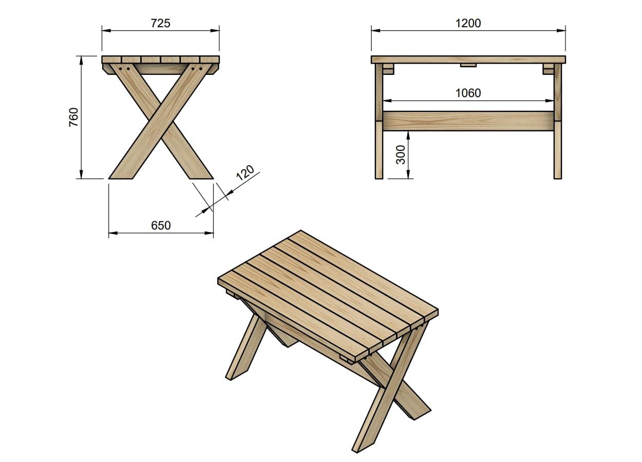 Taula de fusta d'exterior MASGAMES XERTA 120 cm