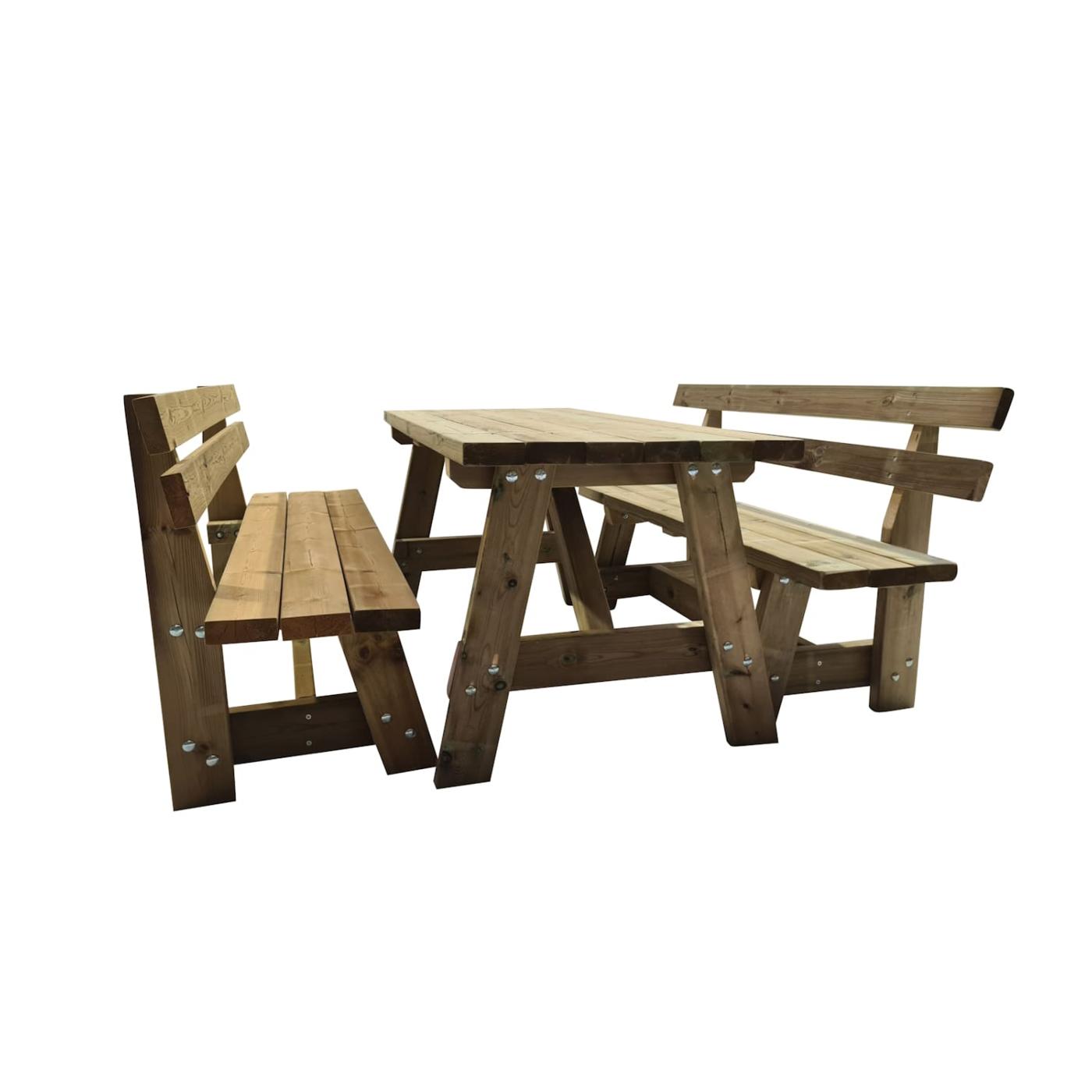 Mesa de exterior em madeira ZURICH com bancos com encosto VIC MASGAMES
