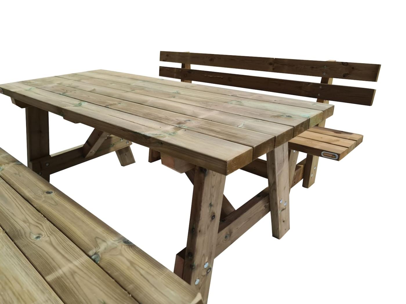 Mesa de madera de exterior ZURICH con bancos con respaldo VIC MASGAMES