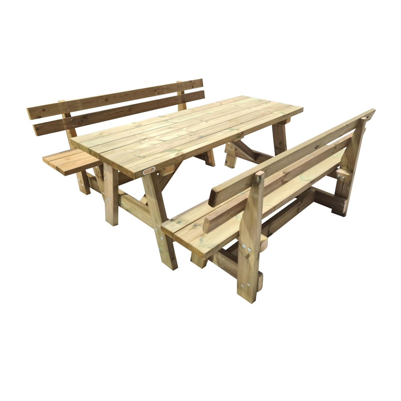 Mesa de madera de exterior ZURICH con bancos con respaldo VIC MASGAMES