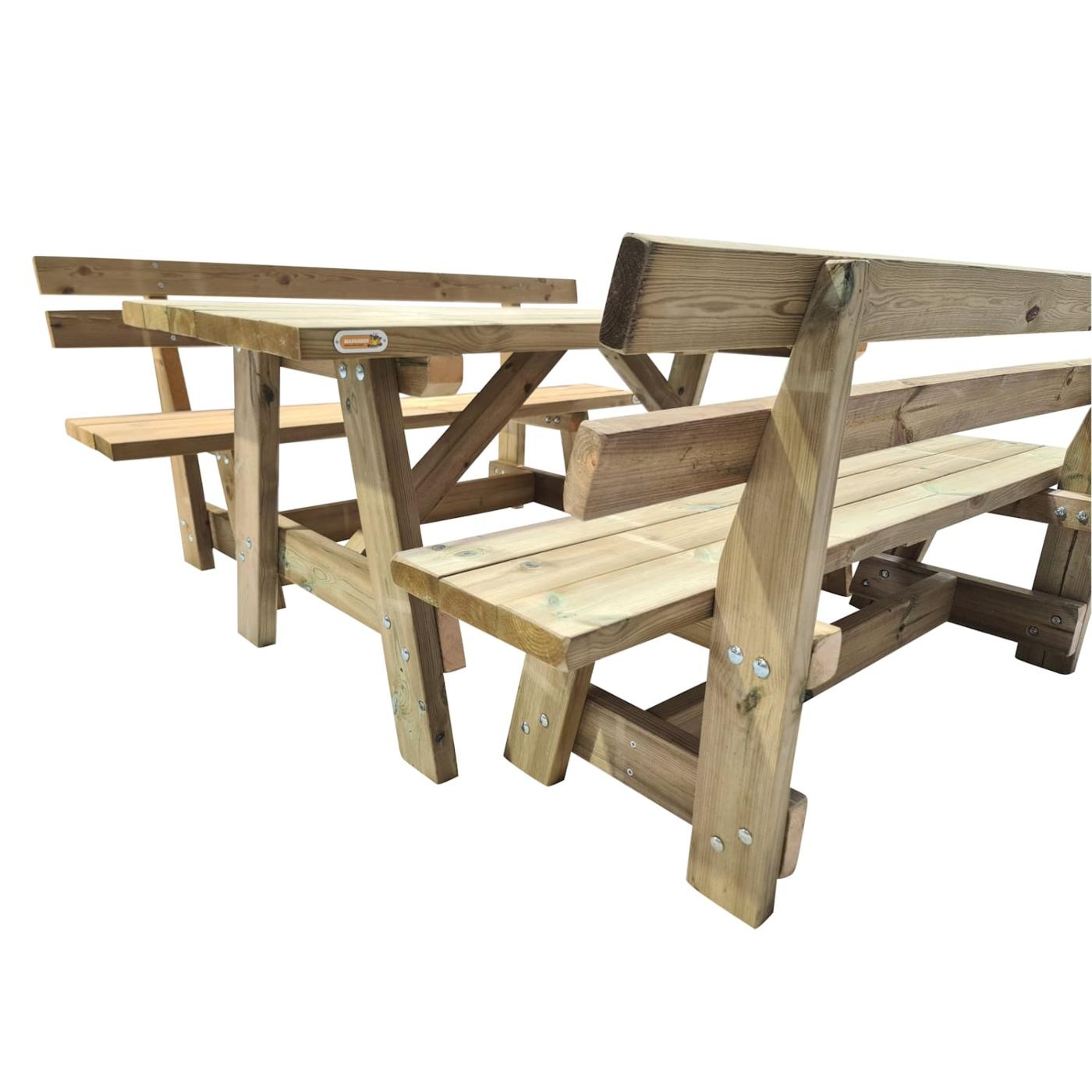 Mesa de exterior em madeira ZURICH com bancos com encosto VIC MASGAMES