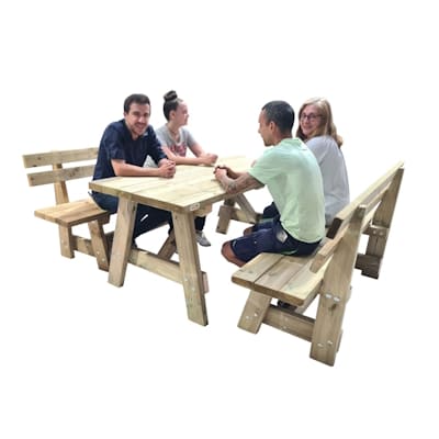taula de picnic de fusta amb bancs independents amb respatller masgames