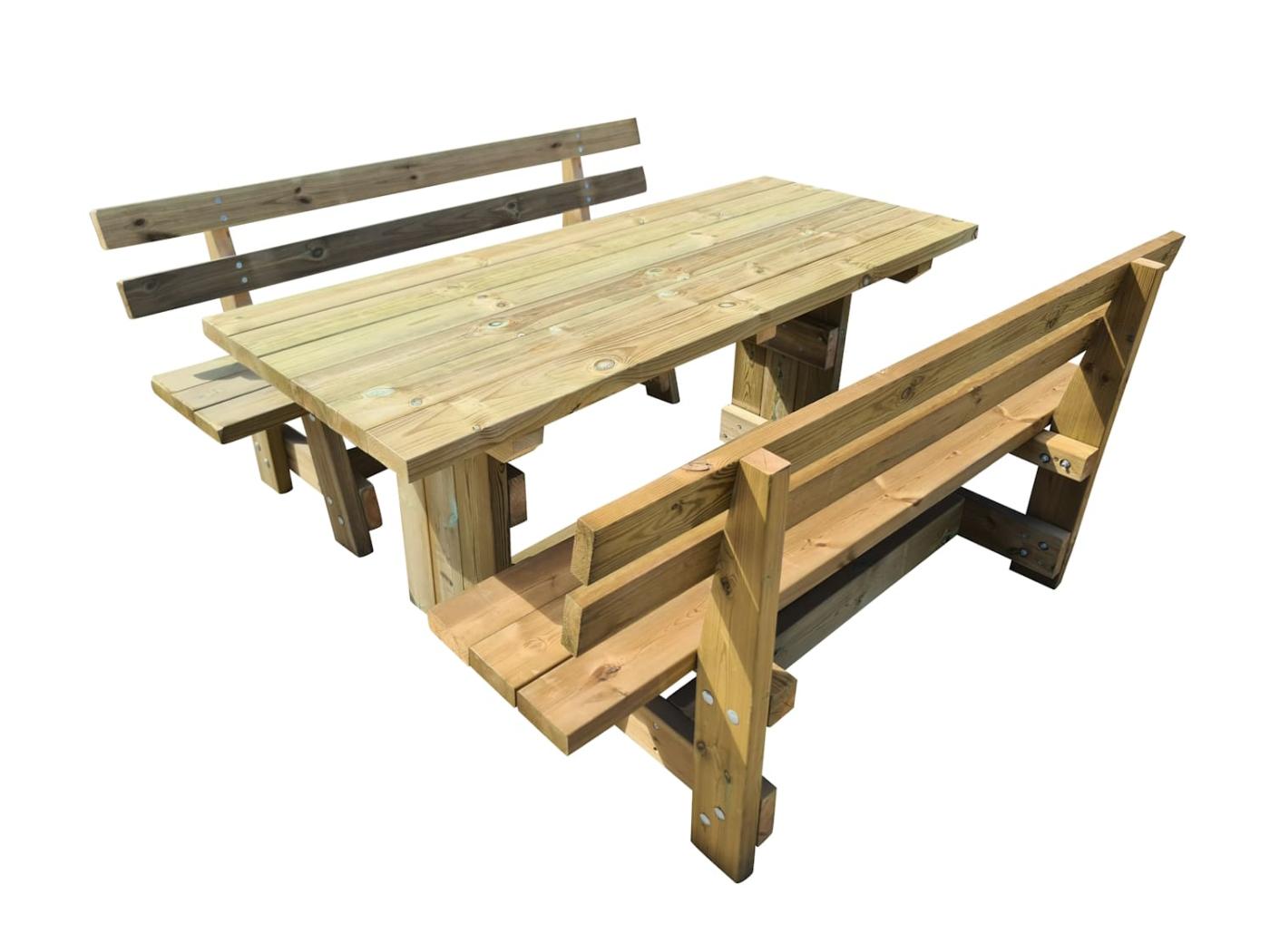 Mesa de madera exterior MASGAMES CALELLA con bancos con respaldo MASGAMES VIC