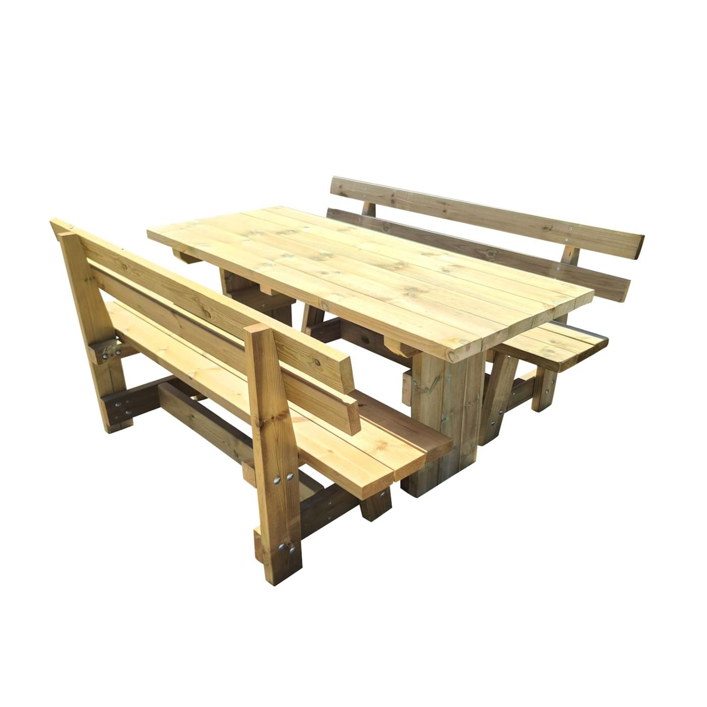 Mesa de madera exterior MASGAMES CALELLA con bancos con respaldo MASGAMES VIC