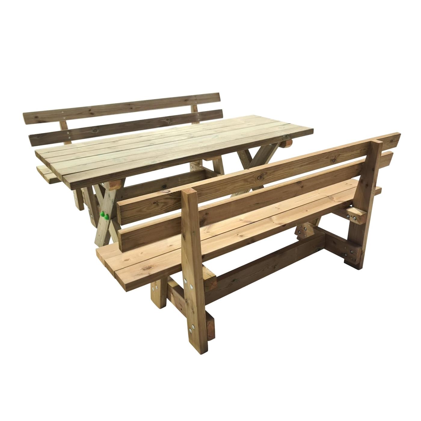 Mesa de madera para exterior XERTA con bancos con respaldo VIC de la marca MASGAMES