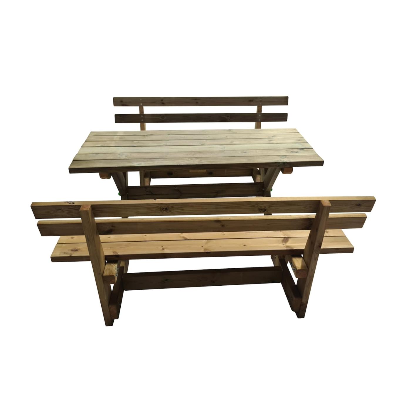 Mesa de madera para exterior XERTA con bancos con respaldo VIC de la marca MASGAMES