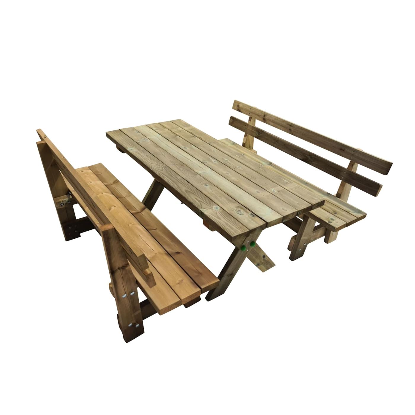 Mesa de madera para exterior XERTA con bancos con respaldo VIC de la marca MASGAMES