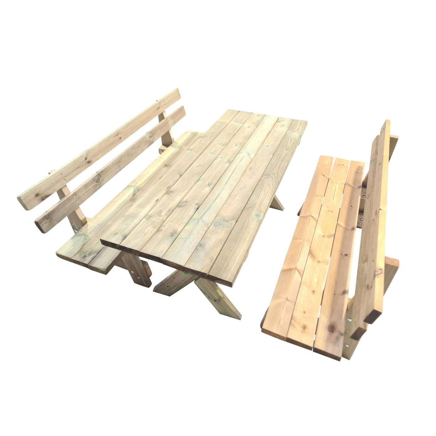 Mesa de madera para exterior XERTA con bancos con respaldo VIC de la marca MASGAMES