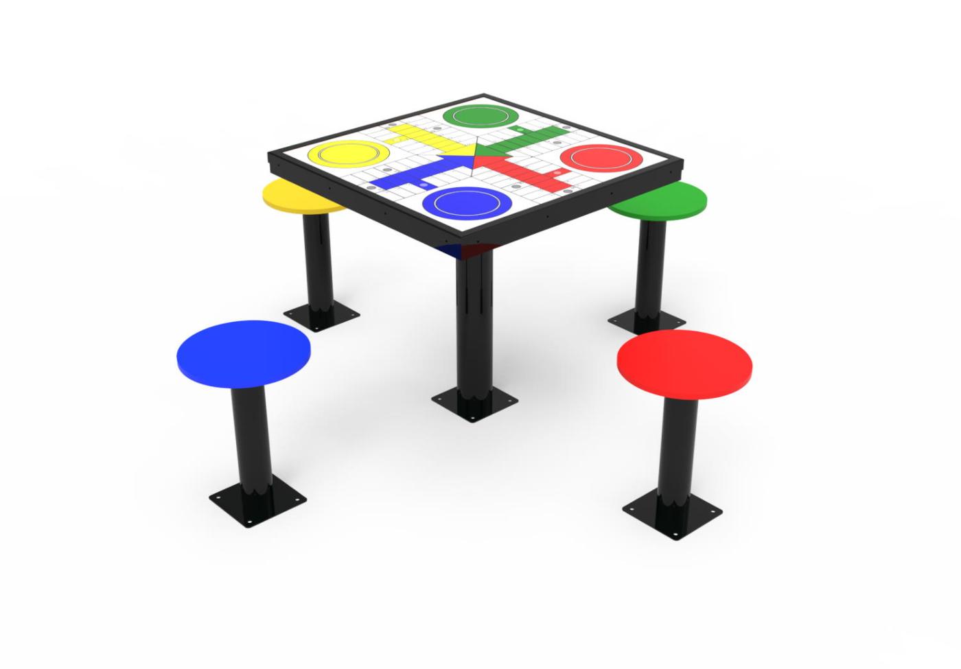 Mesa parchis de exterior con 3 sillas