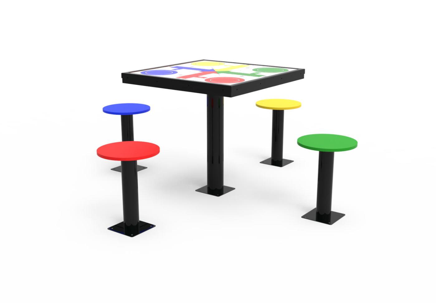 Mesa parchis de exterior con 3 sillas