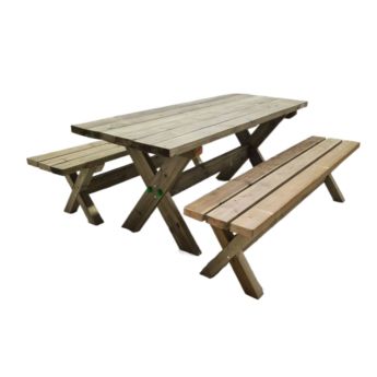Mesa de picnic con bancos independientes MASGAMES XERTA de uso público fabricada en madera tratada para exterior.
