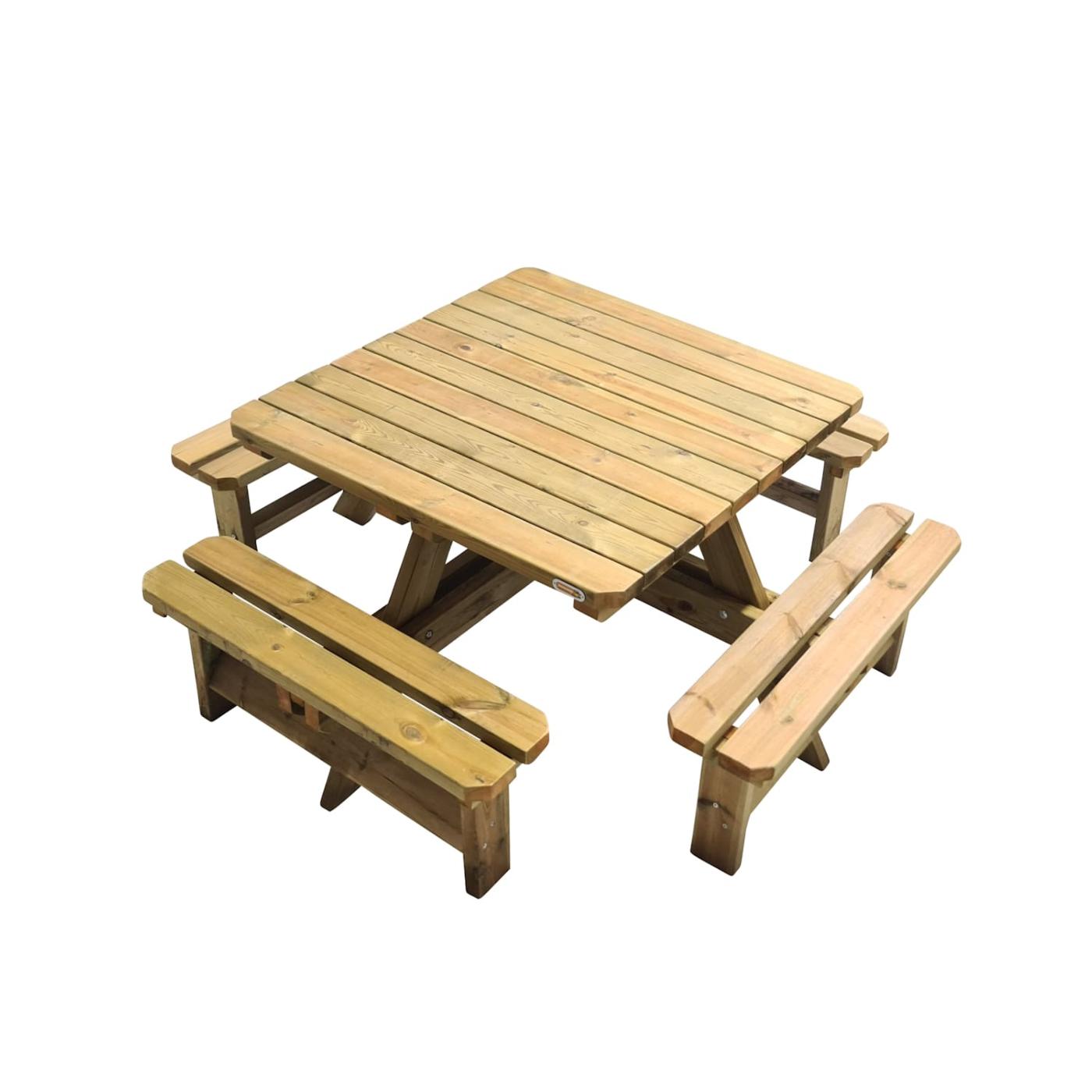 Mesa de picnic cuadrada MASGAMES BALTIC de madera tratada para exterior