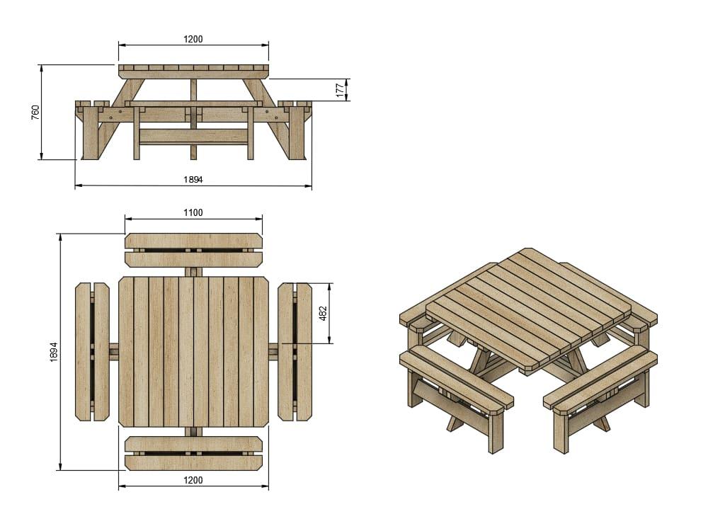 Mesa de piquenique de madeira quadrada MASGAMES BALTIC