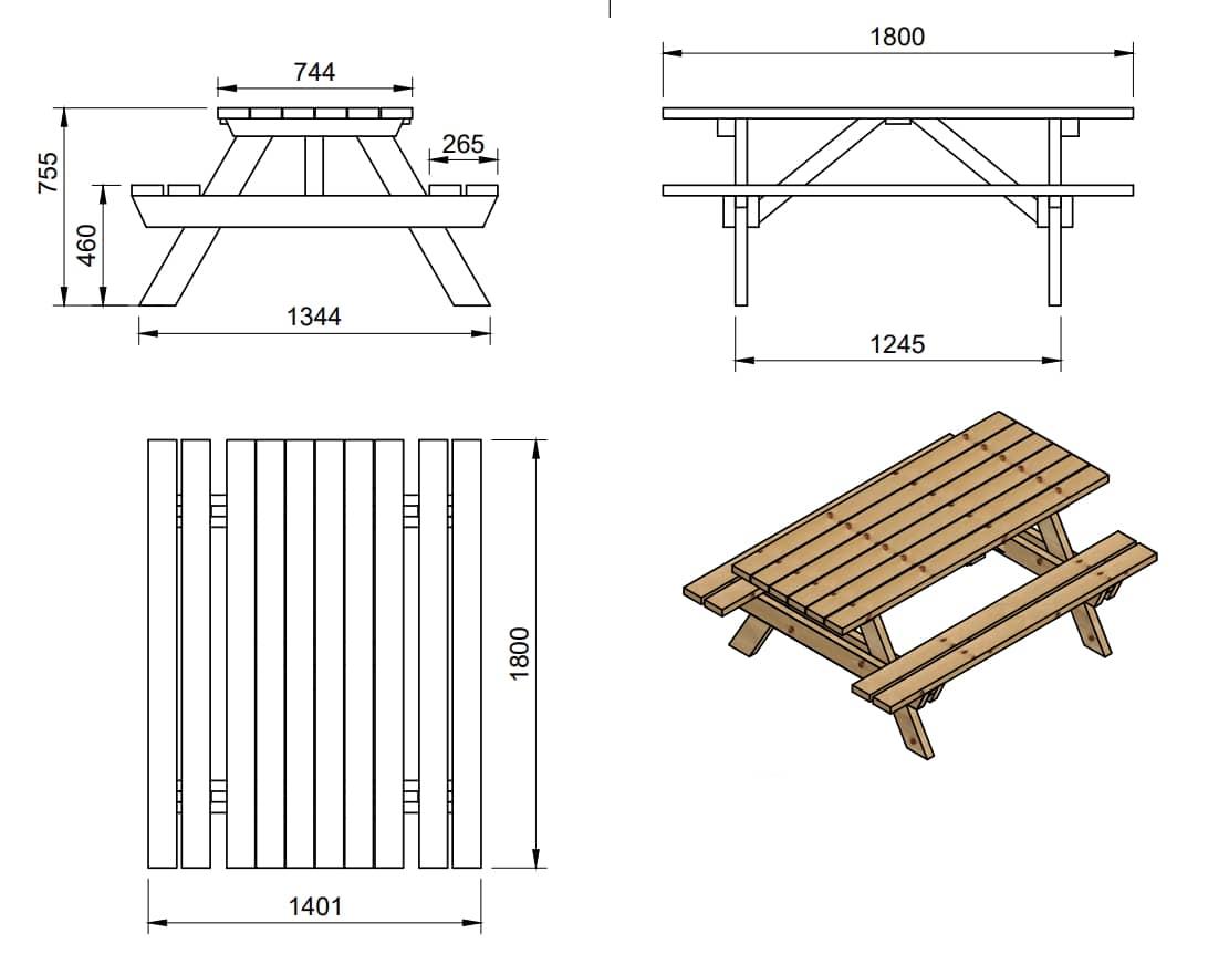 Mesa de picnic MUNICH de madera tratada para el exterior 