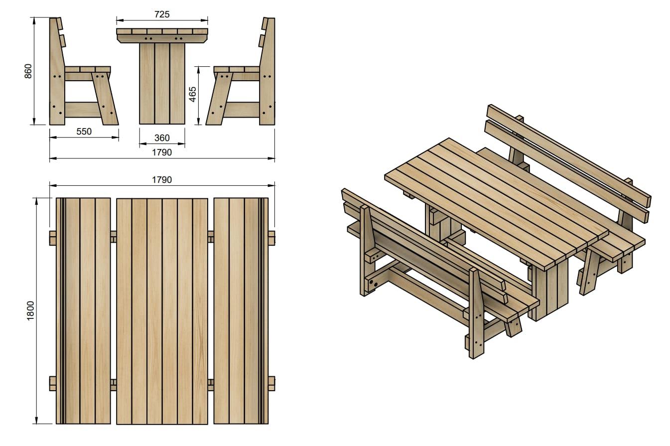 Mesa de madera exterior MASGAMES CALELLA con bancos con respaldo MASGAMES VIC