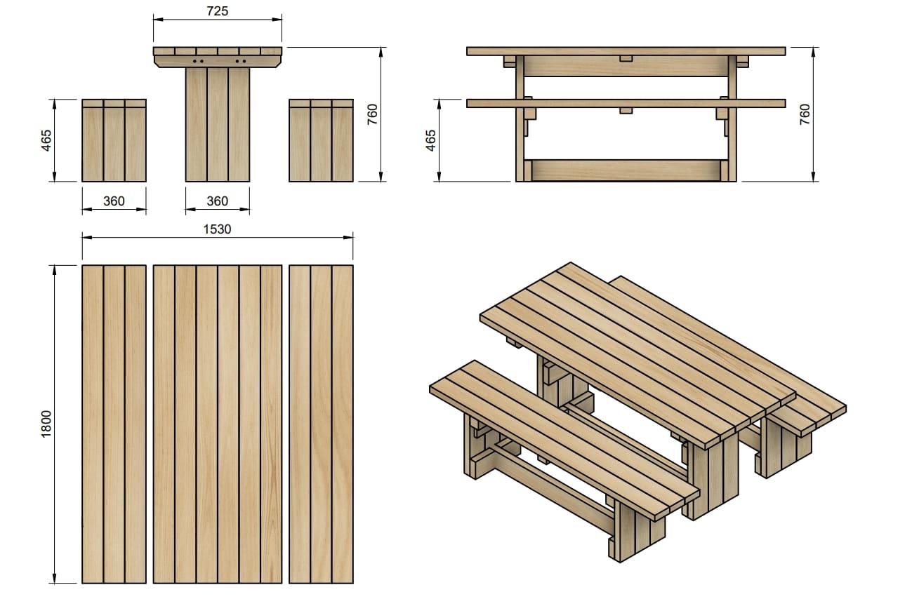 Taula de fusta d'exterior MASGAMES CALELLA amb bancs independents