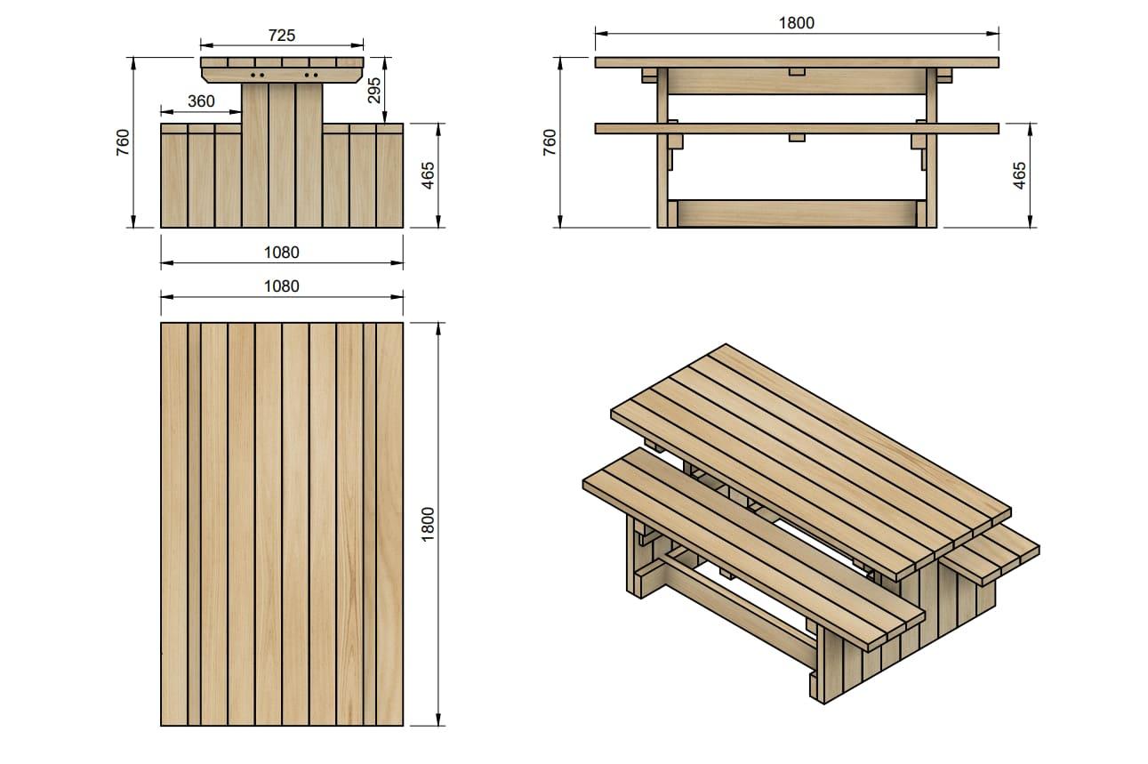 Mesa de madera para exterior con bancos independientes MASGAMES CALELLA