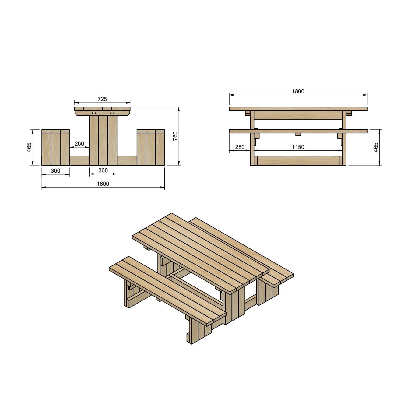 Mesa de piquenique quadrada de madeira MASGAMES CANET