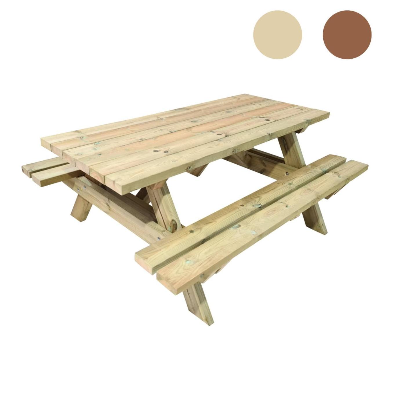 Mesa de picnic MUNICH de madera de pino con bancos