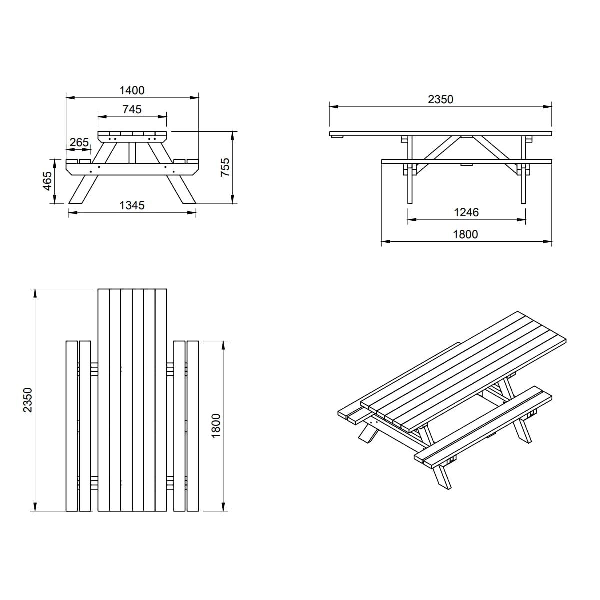 Mesa de piquenique adaptada MASGAMES LYON de madeira para exterior