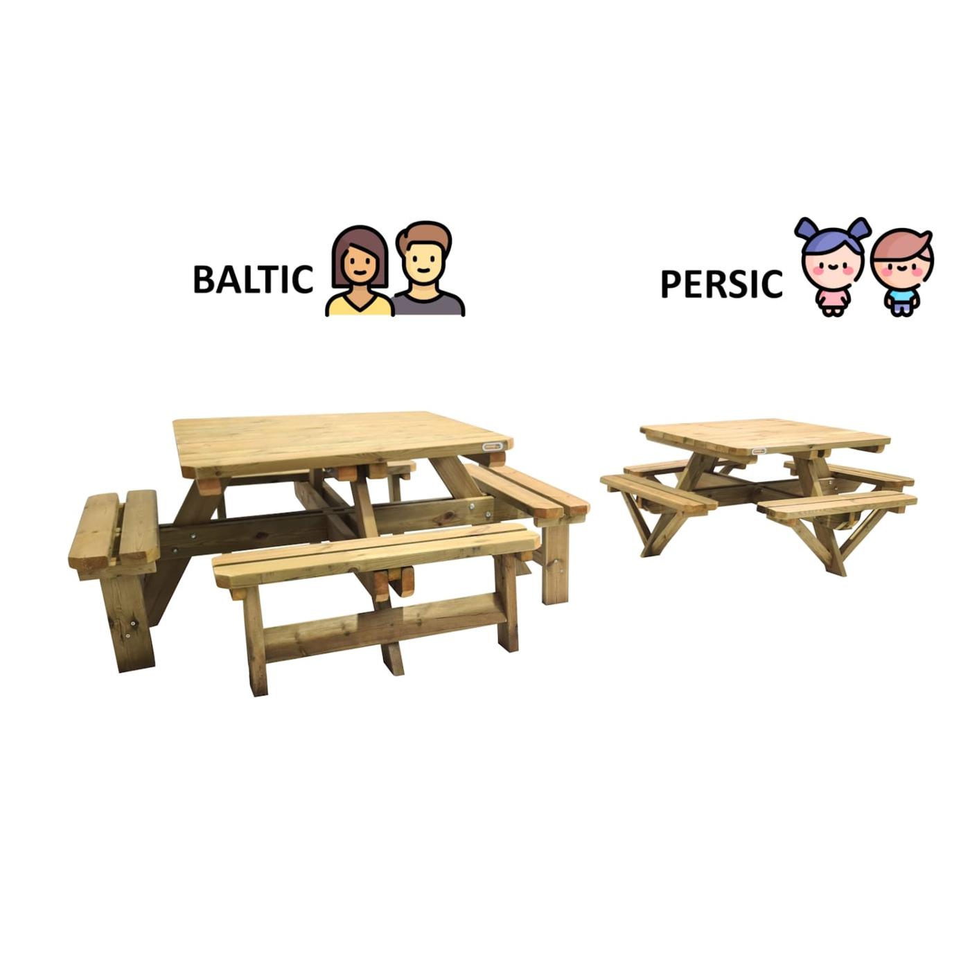 Mesa de picnic cuadrada MASGAMES BALTIC de madera tratada para exterior