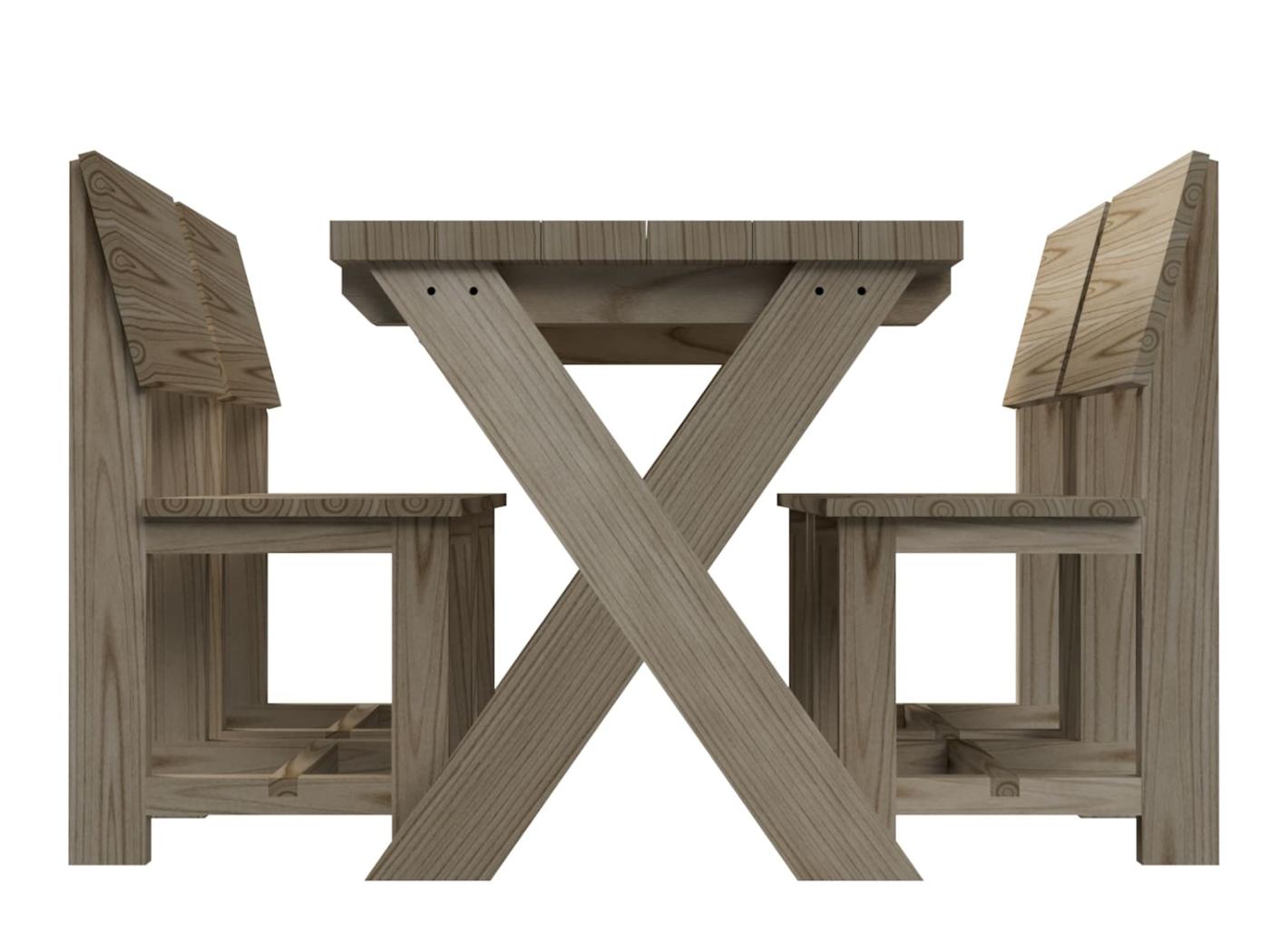 Taula de fusta d'exterior MASGAMES XERTA amb cadires de fusta MASGAMES BATEA