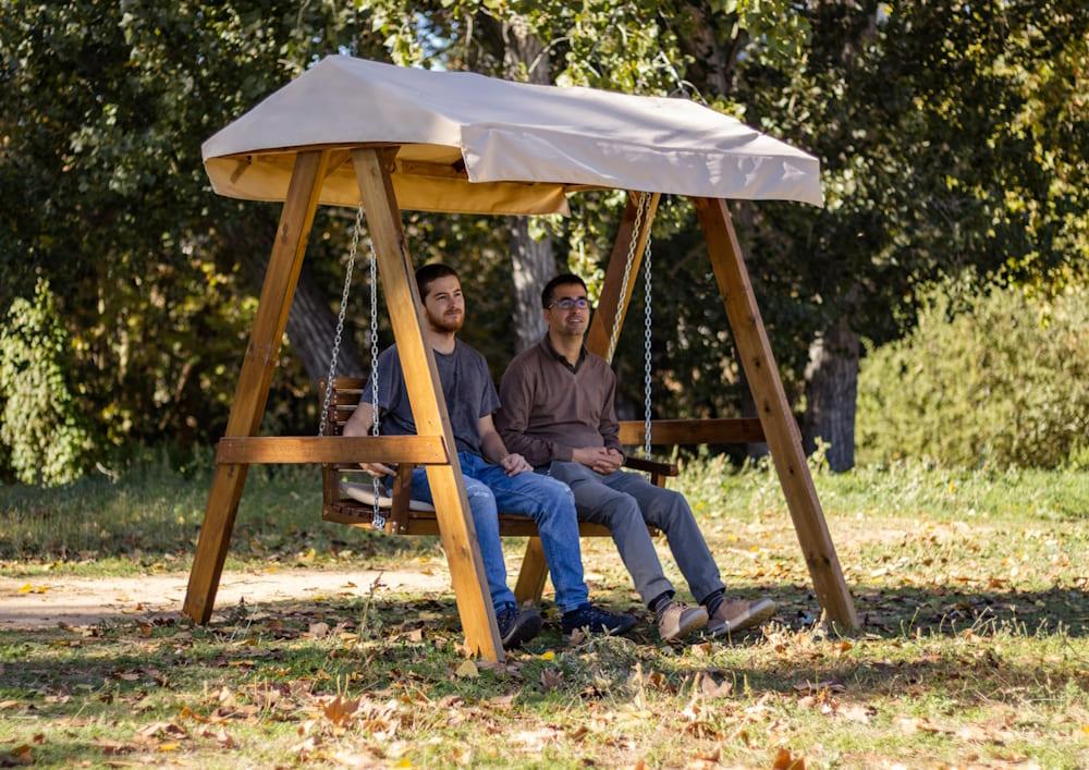 Moble balancí de jardí de fusta MASGAMES ELNA L amb sostre de lona