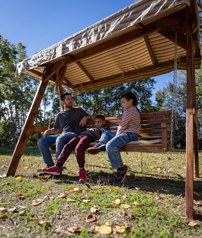 Balancín de jardín de madera MASGAMES ELNA XL con techo de lona