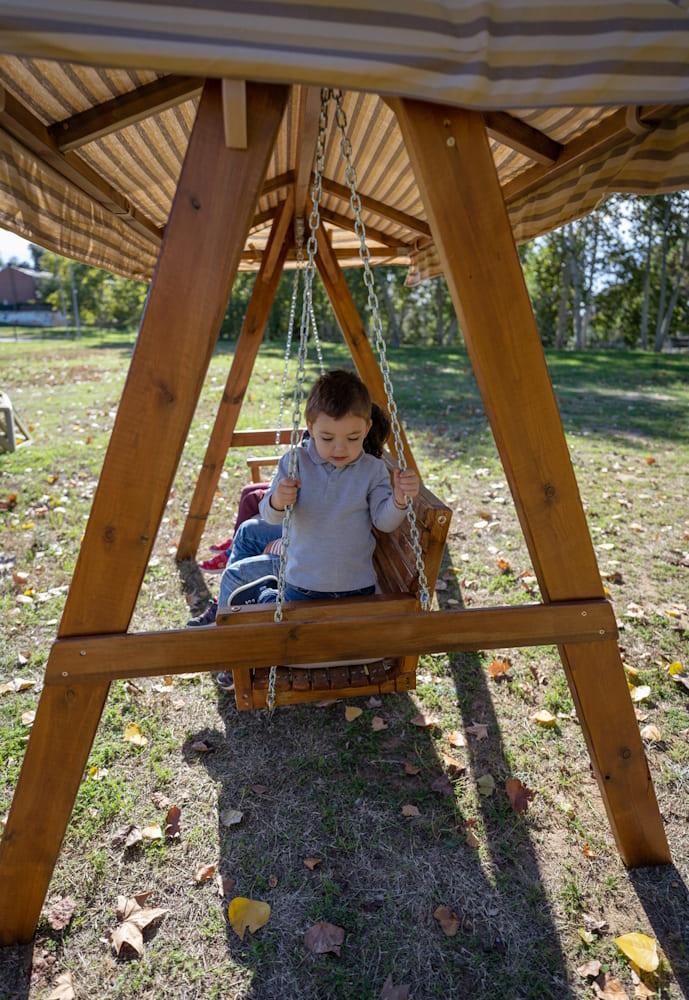 Balancín de jardín de madera MASGAMES ELNA XL con techo de lona