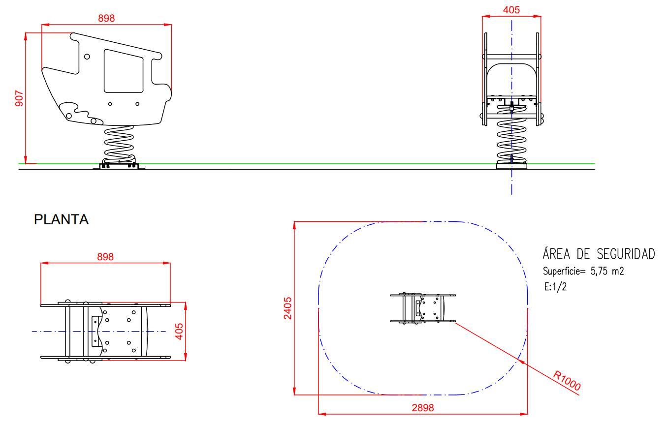 Balanço mola individual NAVIO ADAPTADO de painel duplo uso público comercial mediçoes 1