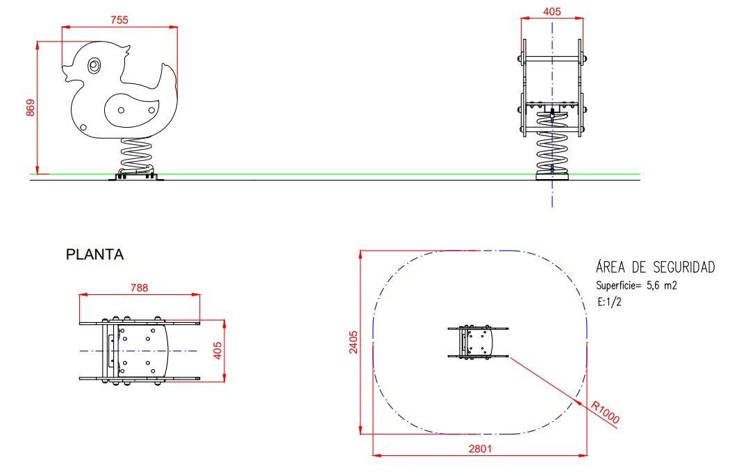 Balanço mola individual PATOS de painel duplo uso público comercial mediçoes 1