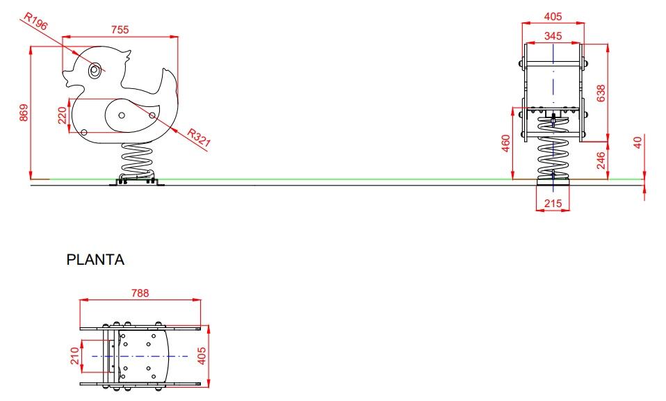 Balanço mola individual PATOS de painel duplo uso público comercial mediçoes 2