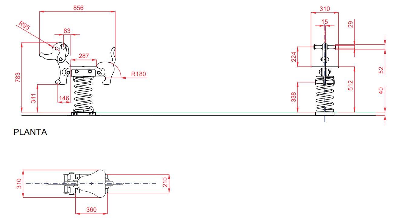 Balanço mola individual CACHORRO SALSICHA uso público comercial medidas 2