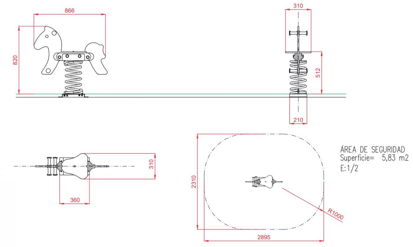 Balancín muelle individual PONY uso público comercial medidas 1