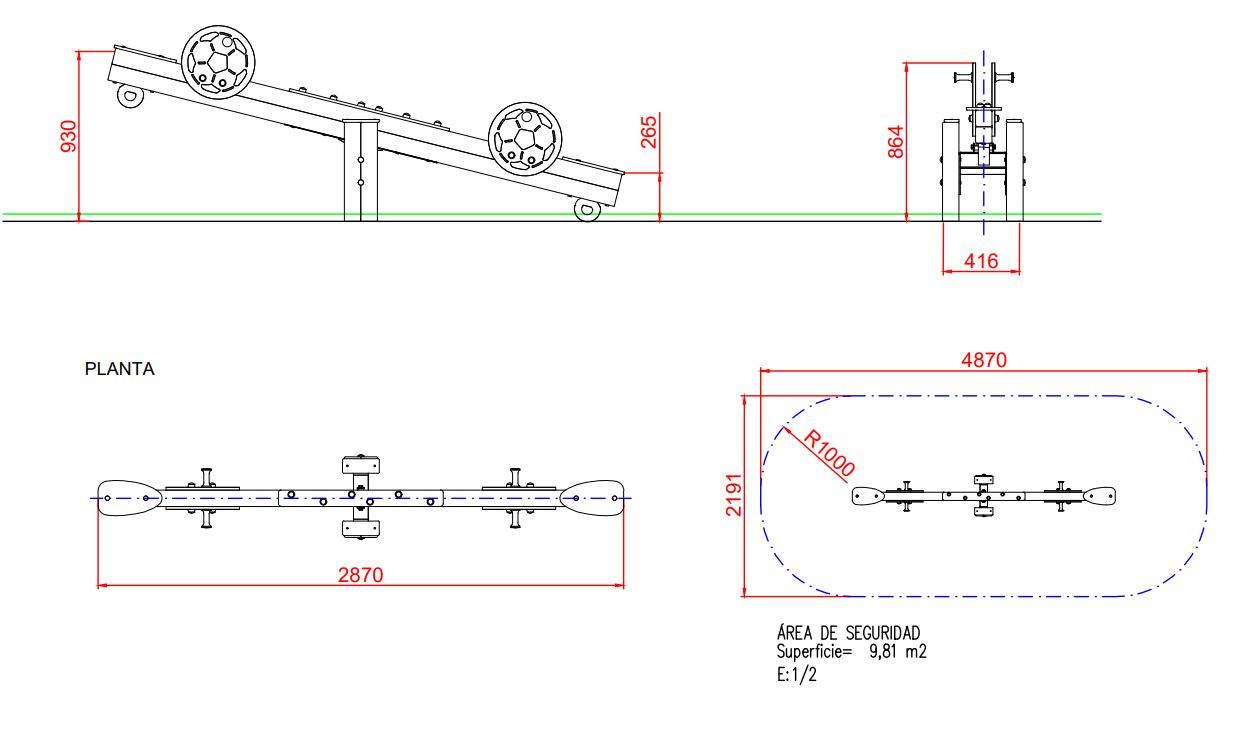 Balanço seesaw de madeira FUTEBOL uso público mediçoes 1