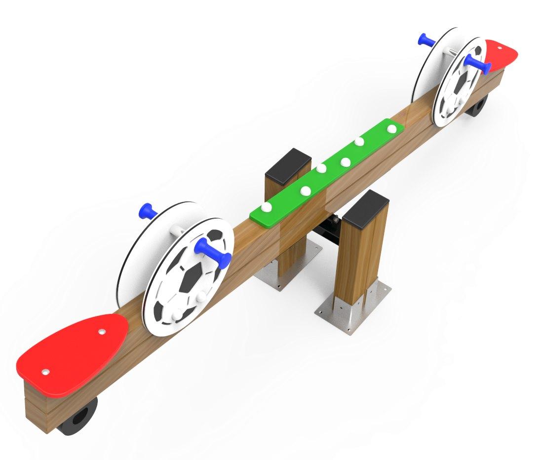 Balanço seesaw de madeira FUTEBOL uso público vista 2