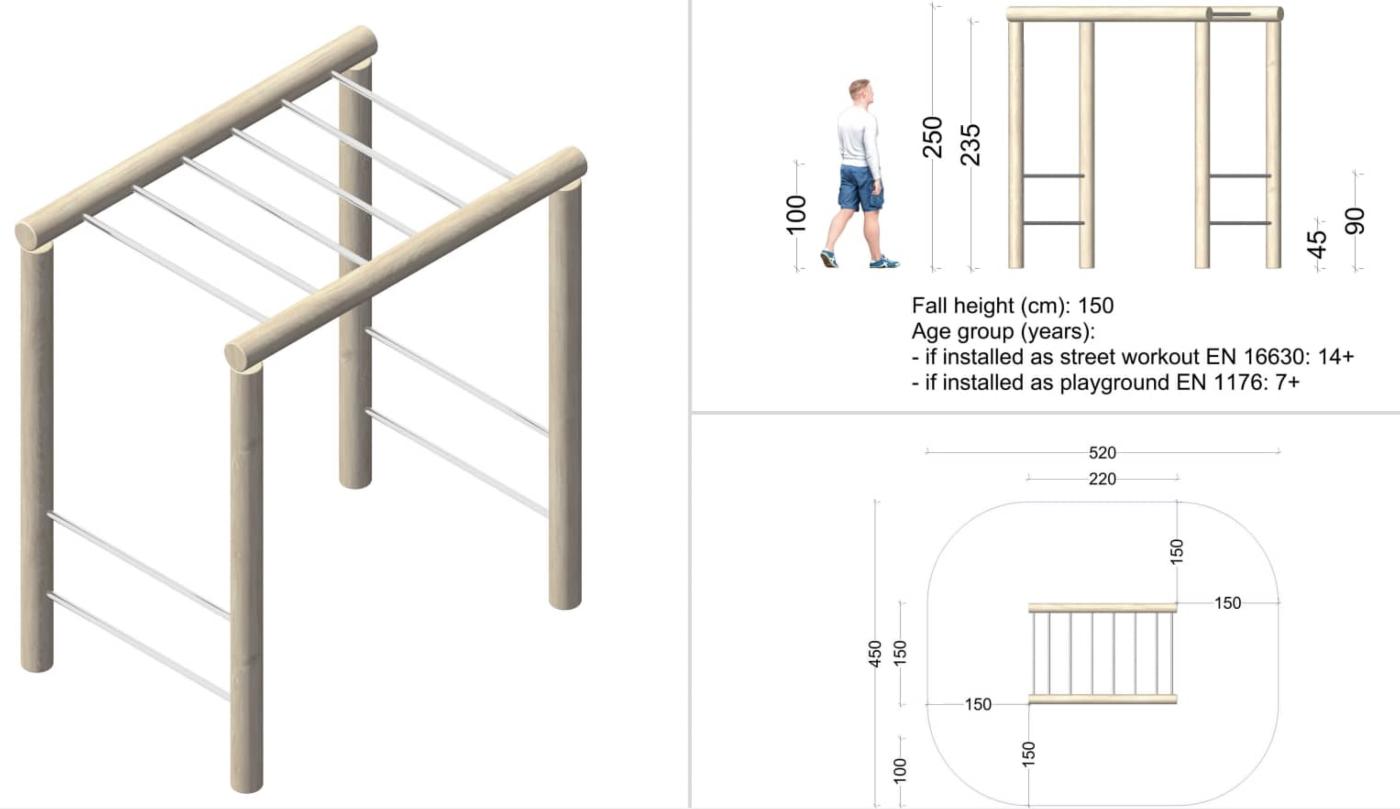 Barras paralelas de calistenia de madera de robinia