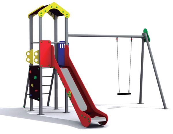 Parc infantil amb gronxador individual i trepador 