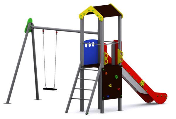 Parc infantil amb gronxador individual i trepador 