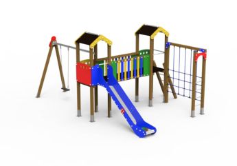 Parque infantil LIMA com baloiço, escorrega, passadiço e corda de escalada