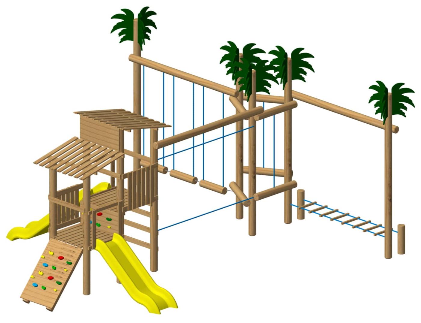 Parc infantil de fusta de robinia homologat per a ús públic model PALMIRA
