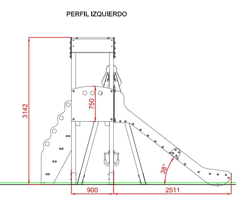 Parque infantil torre tobogán + columpio Tokio con 2 asientos