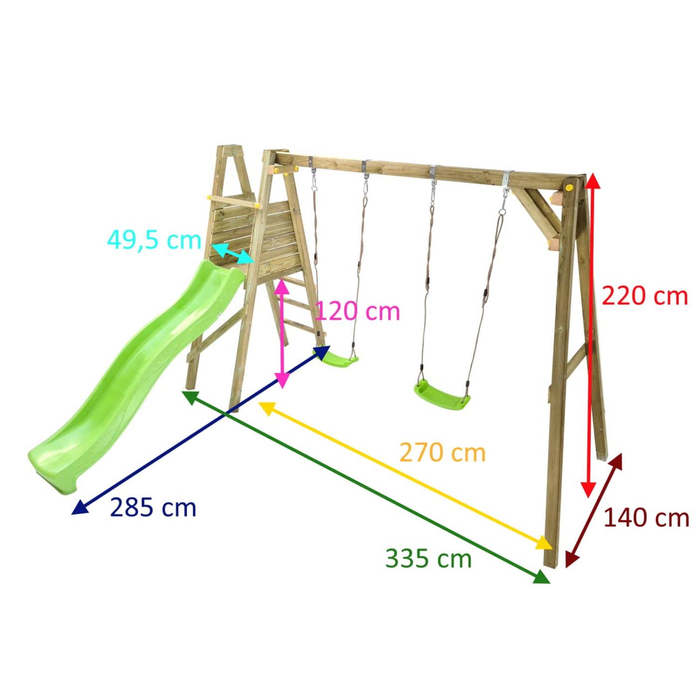 Parque infantil madera cuadrada MASGAMES LIGNUM L con columpios y tobogán