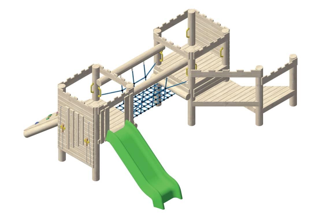 Parque infantil de madera de robinia Mirabet para niños de 1 a 6 años