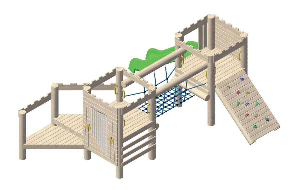 Parque infantil de madera de robinia MIRABET para niños de 1 a 6 años